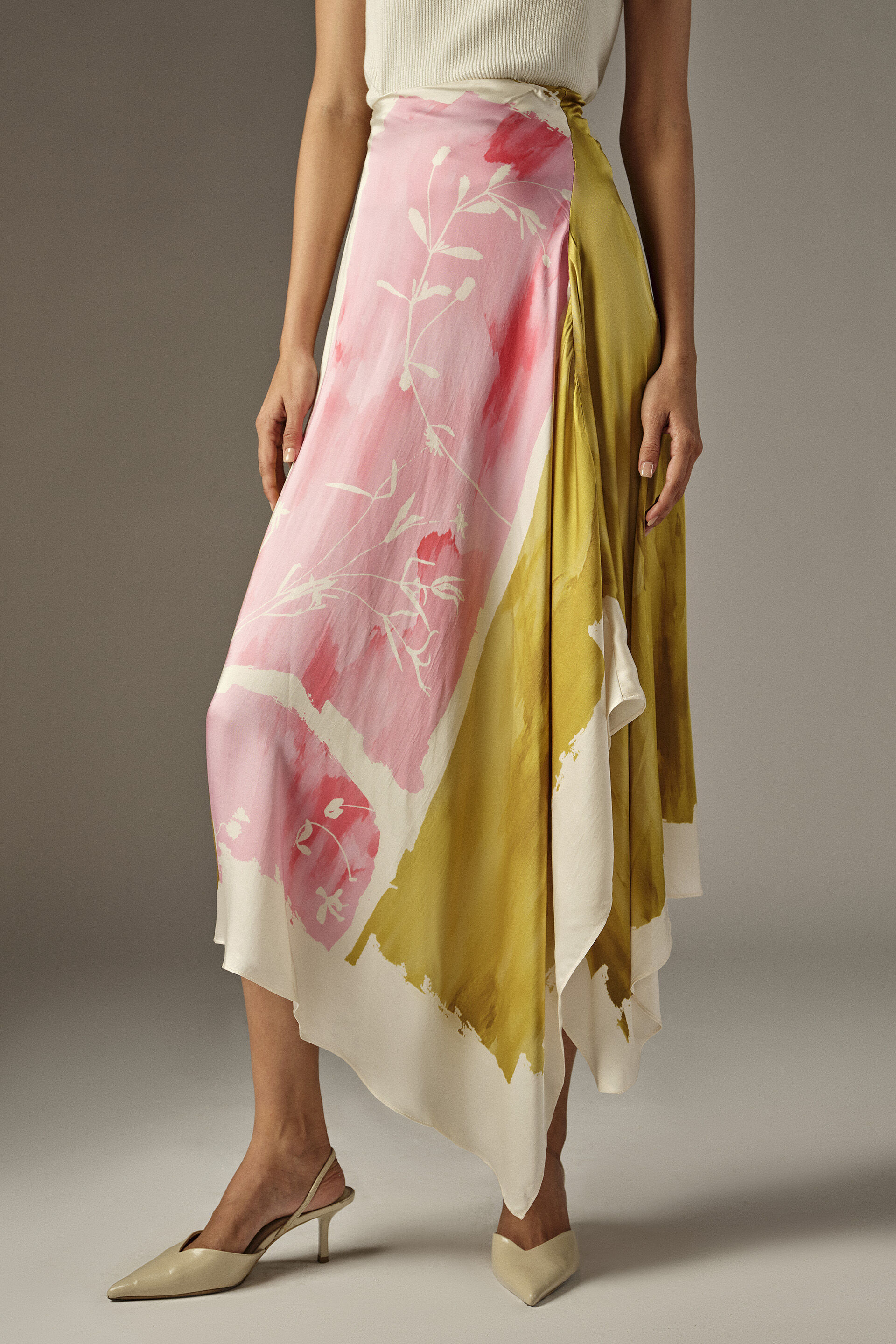 A-Line Abstract Print Modal Skirt in Lime
